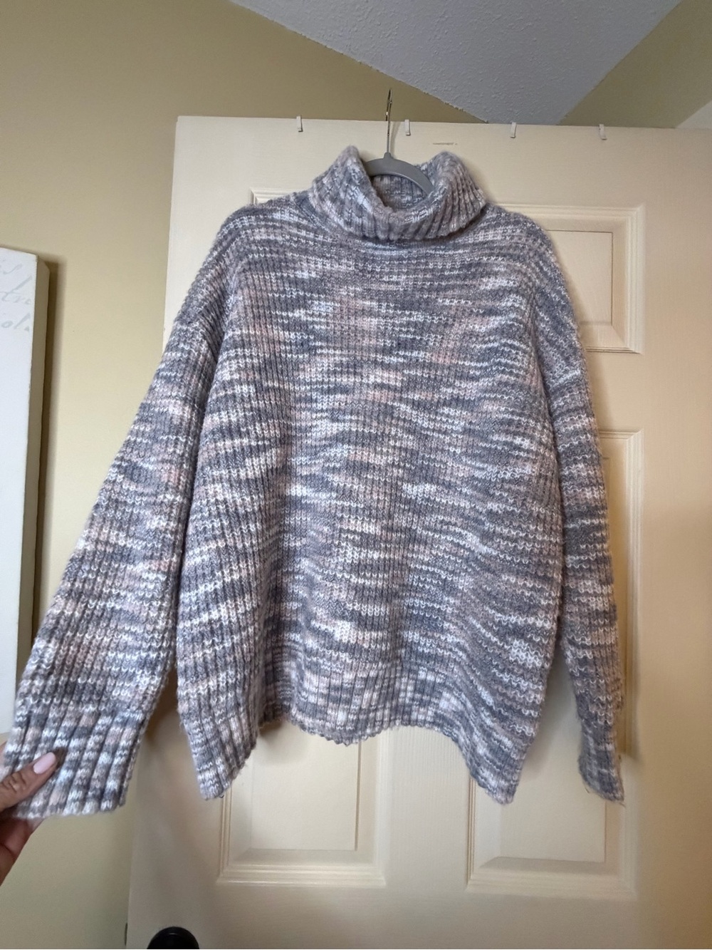 LOFT Gray and Cream Marled Turtleneck Sweater